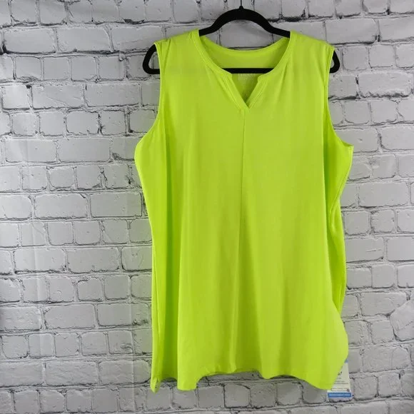 Women's Knit V-Neck Sleeveless Tunic - Hot Lime - Picture 2 of 4